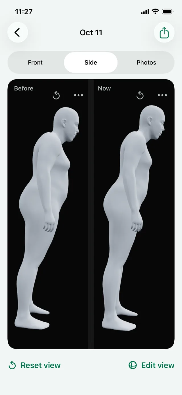 Side view of the Before and Now 3D models side by side