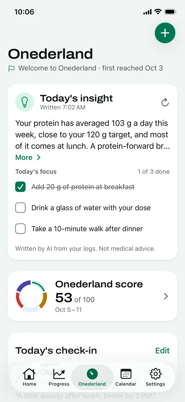 Today's insight about protein, with three focus items for the day