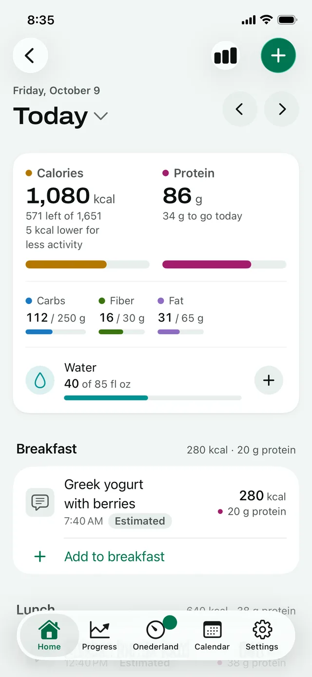 Food day: 1,080 kcal and 86 g protein so far today