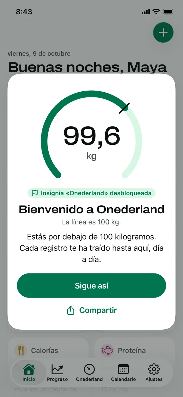 Bienvenido a Onederland: un peso de 99,6 kg, por debajo de la línea de 100 kg