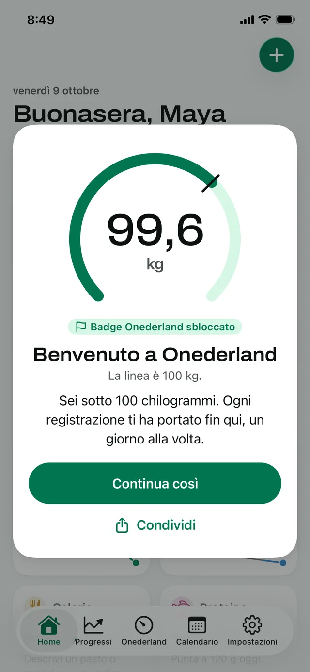 Benvenuto a Onederland: un peso di 99,6 kg, sotto la linea dei 100 kg