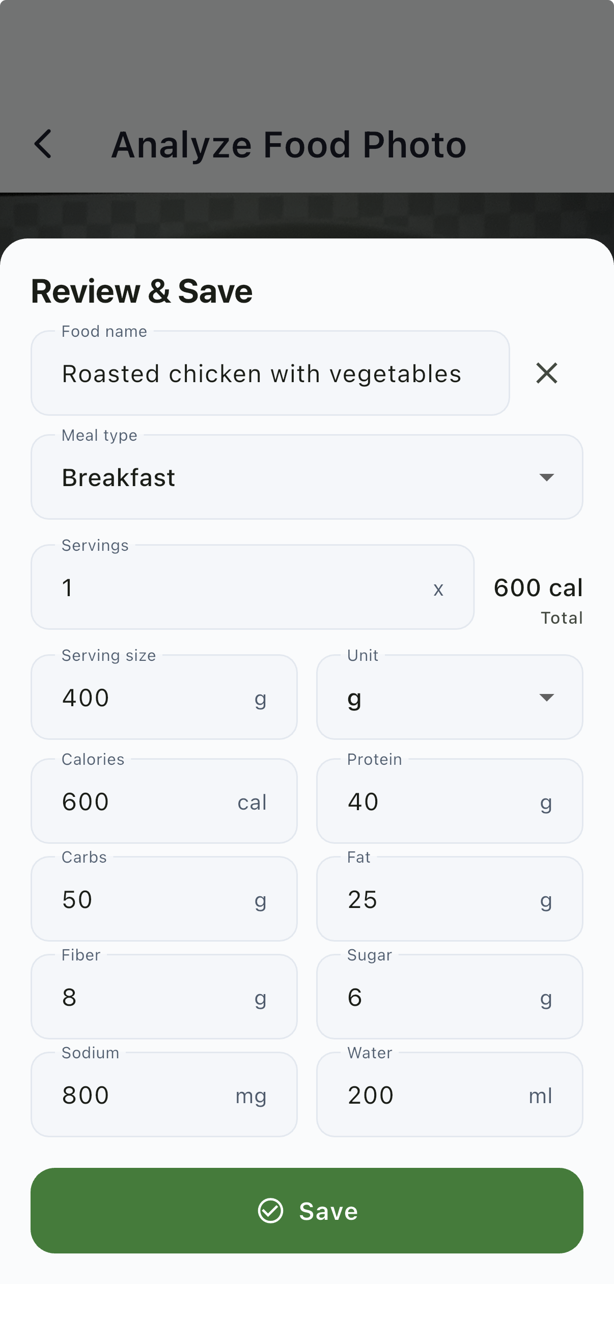 AI food review screen
