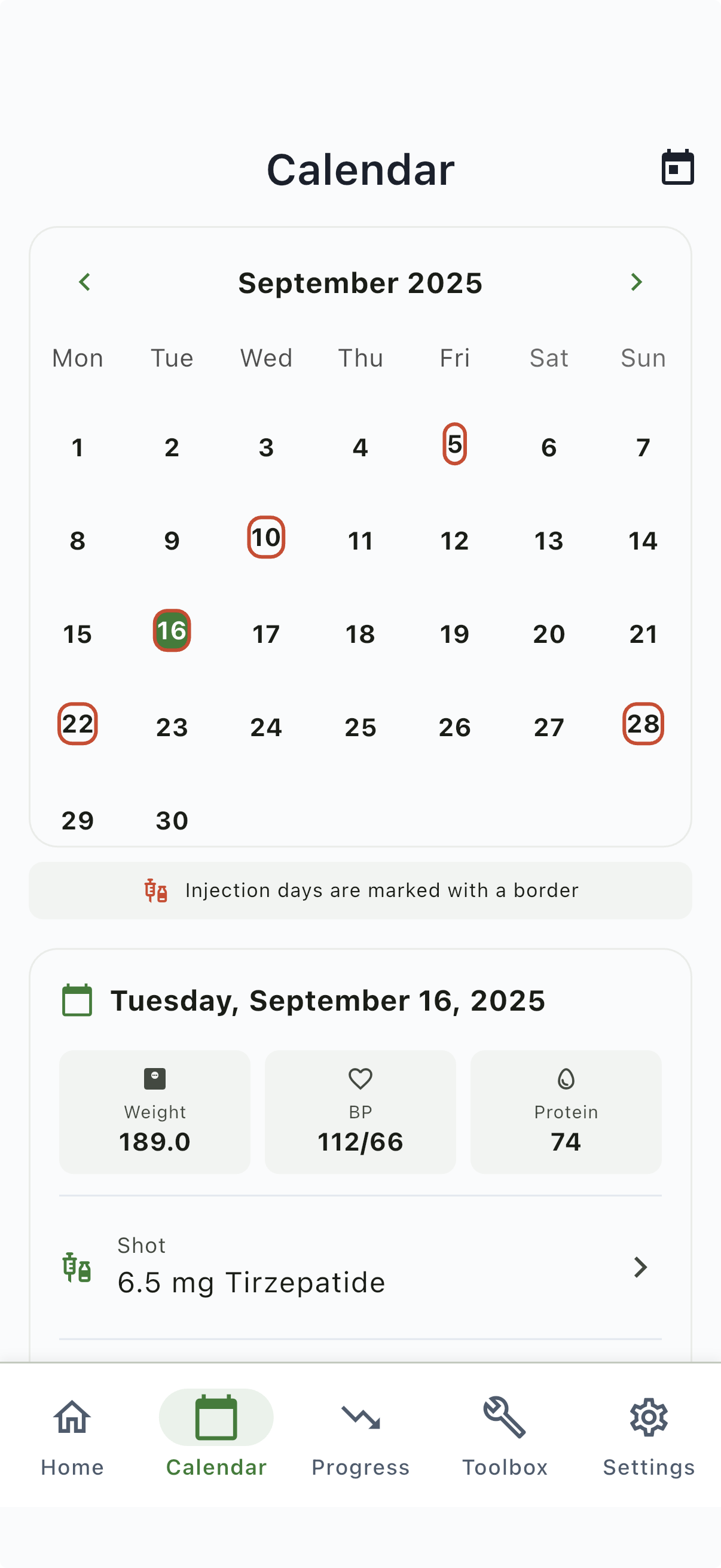 Onederland injection calendar